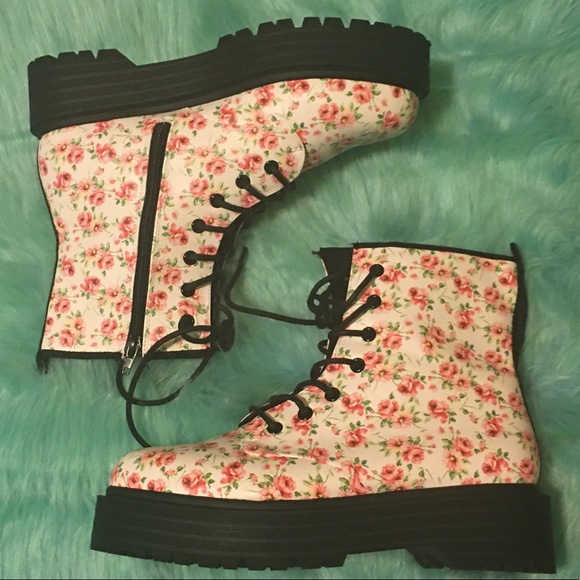 Floral Platformtype Combat Boots | Poshmark